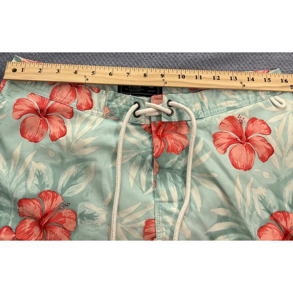 Abercrombie & Fitch Swim Trunks Mens Blue Red Excellent Hibiscus Floral 32